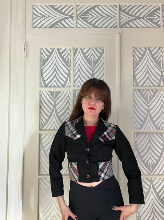 Vintage plaid wool cropped jacket.