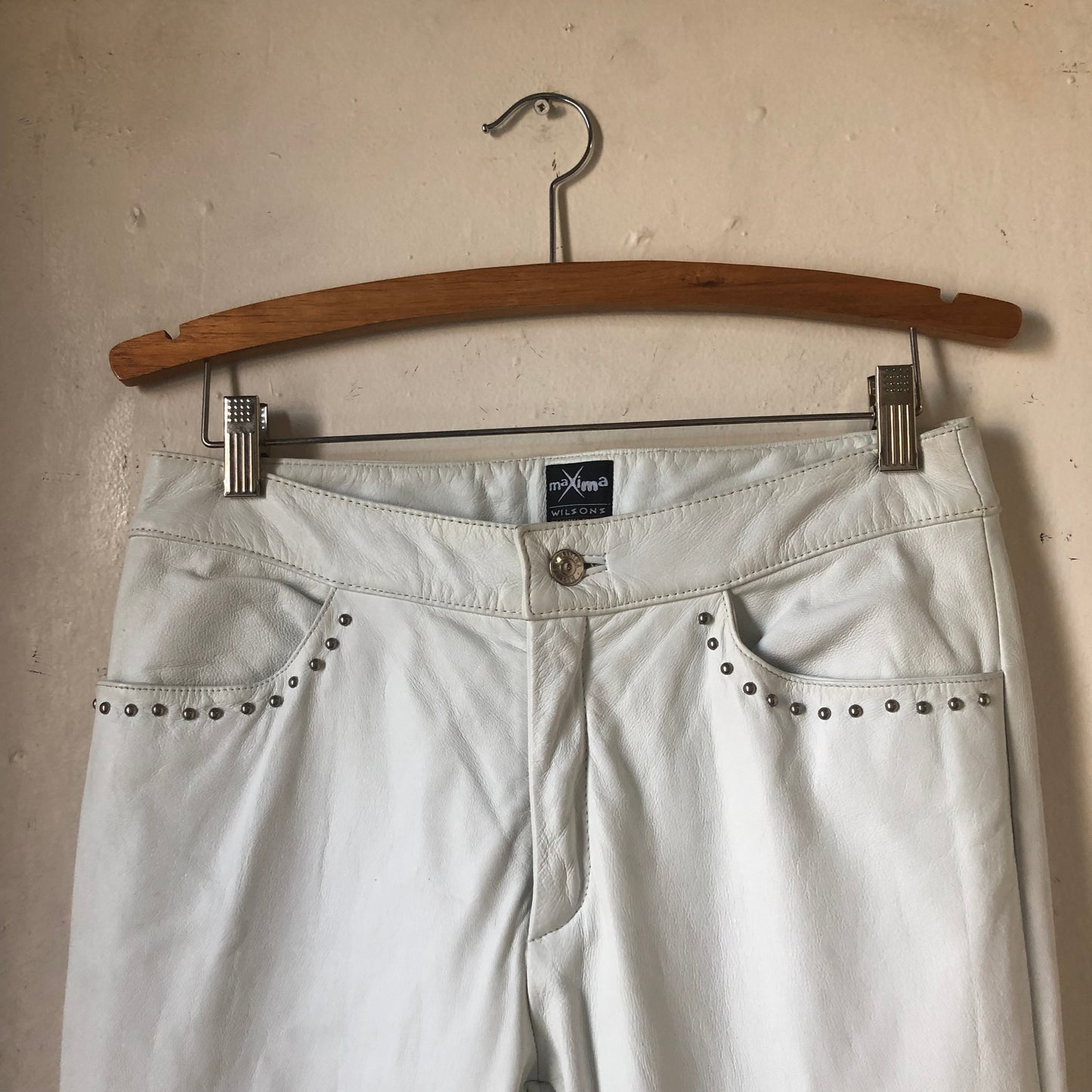 Studded White Leather Trousers