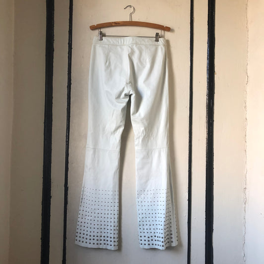 Studded White Leather Trousers
