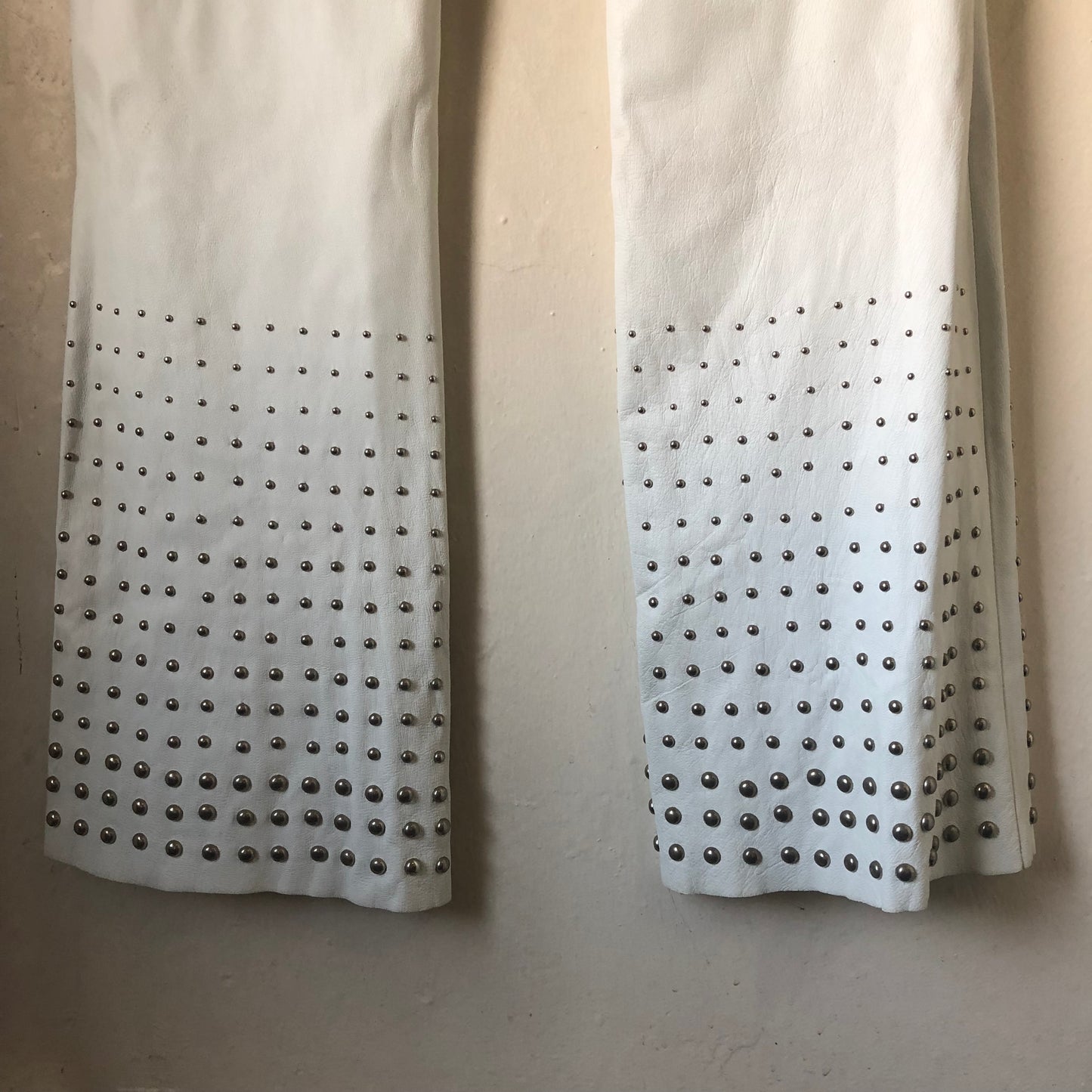Studded White Leather Trousers