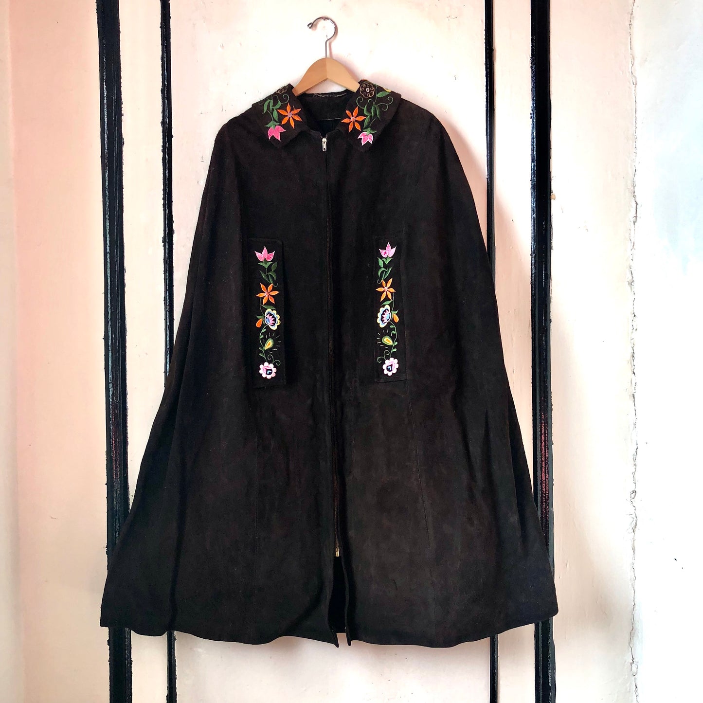 Vintage Embroidered Suede Cape