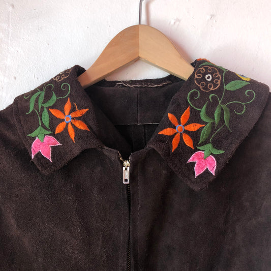 Vintage Embroidered Suede Cape