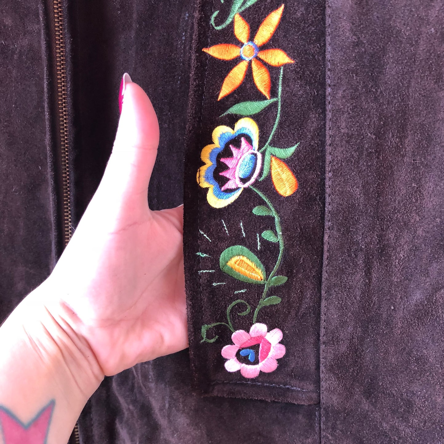 Vintage Embroidered Suede Cape