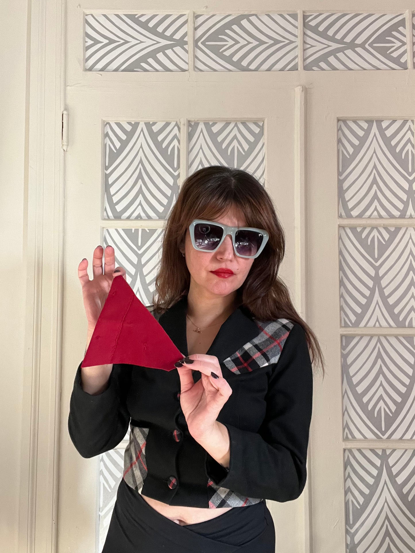 Vintage plaid wool cropped jacket.