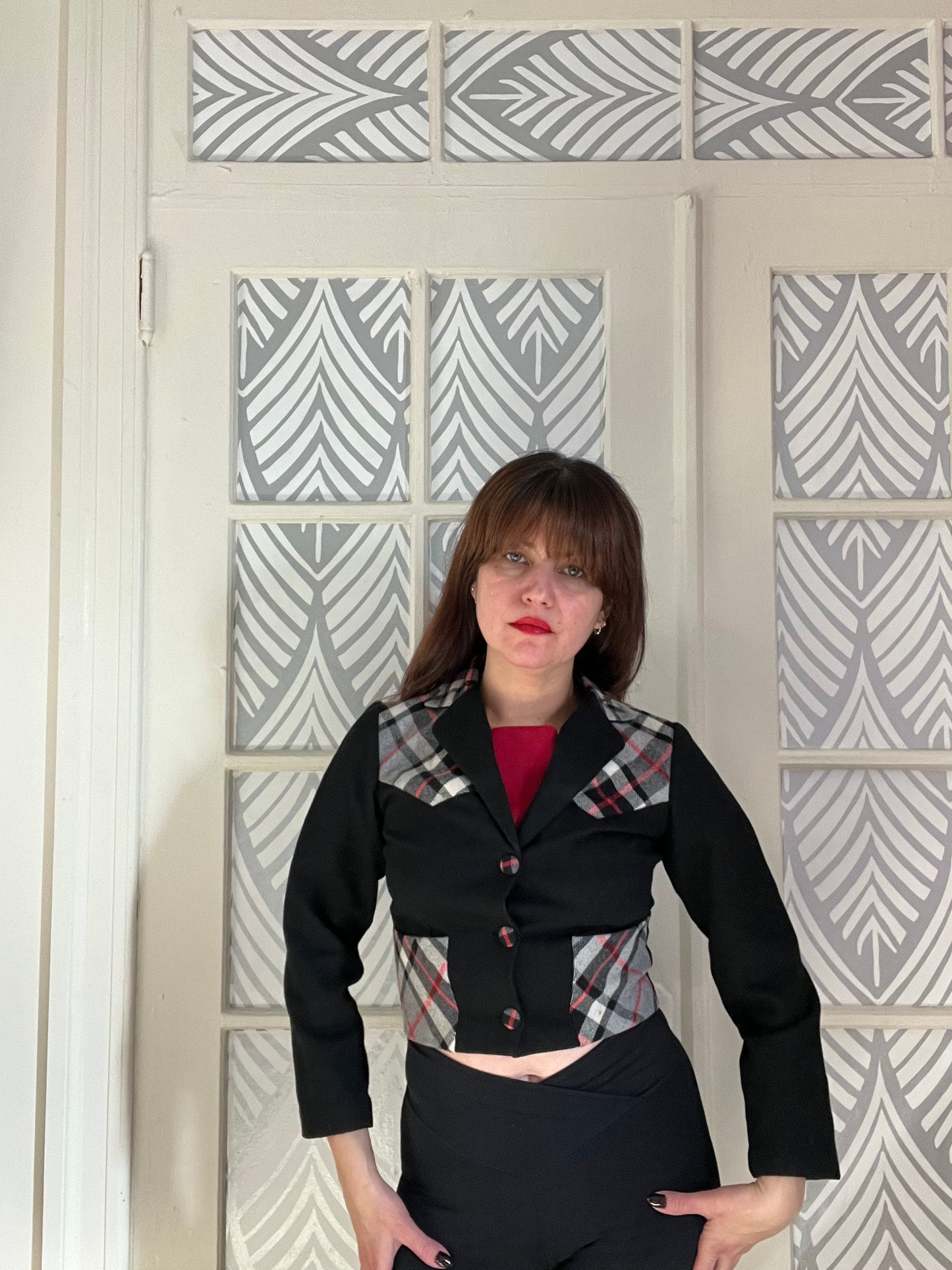 Vintage plaid wool cropped jacket.