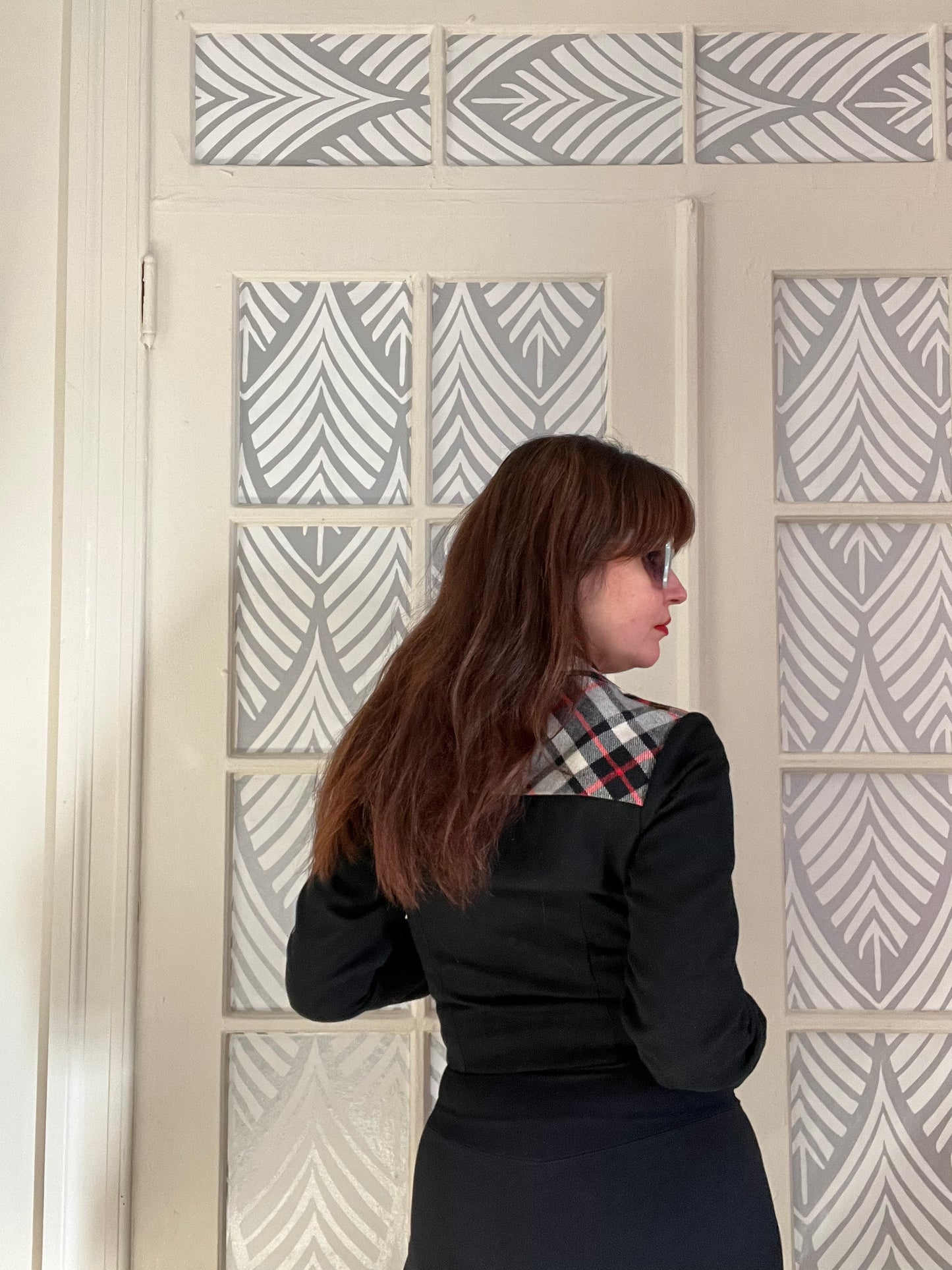 Vintage plaid wool cropped jacket.