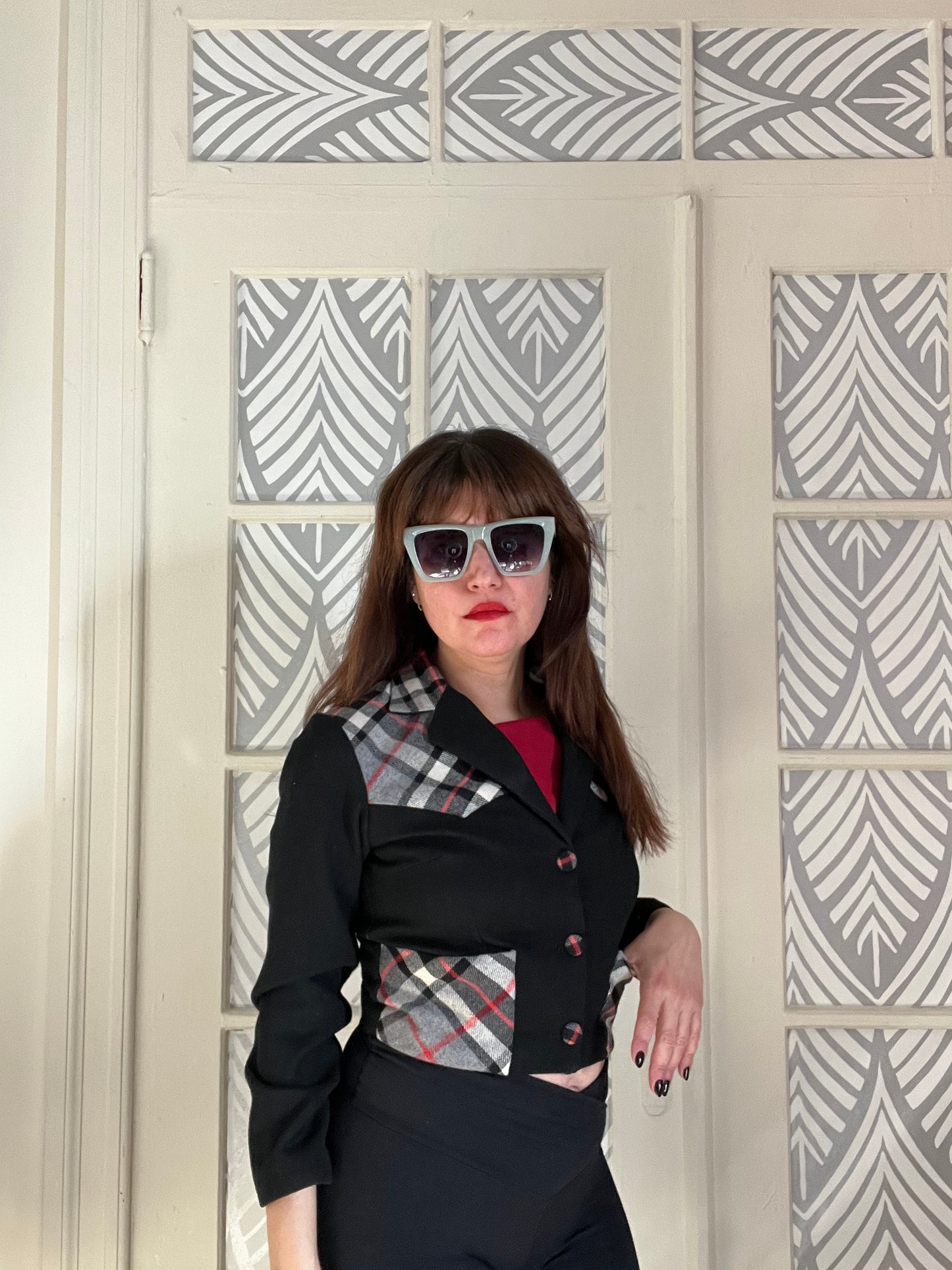 Vintage plaid wool cropped jacket.