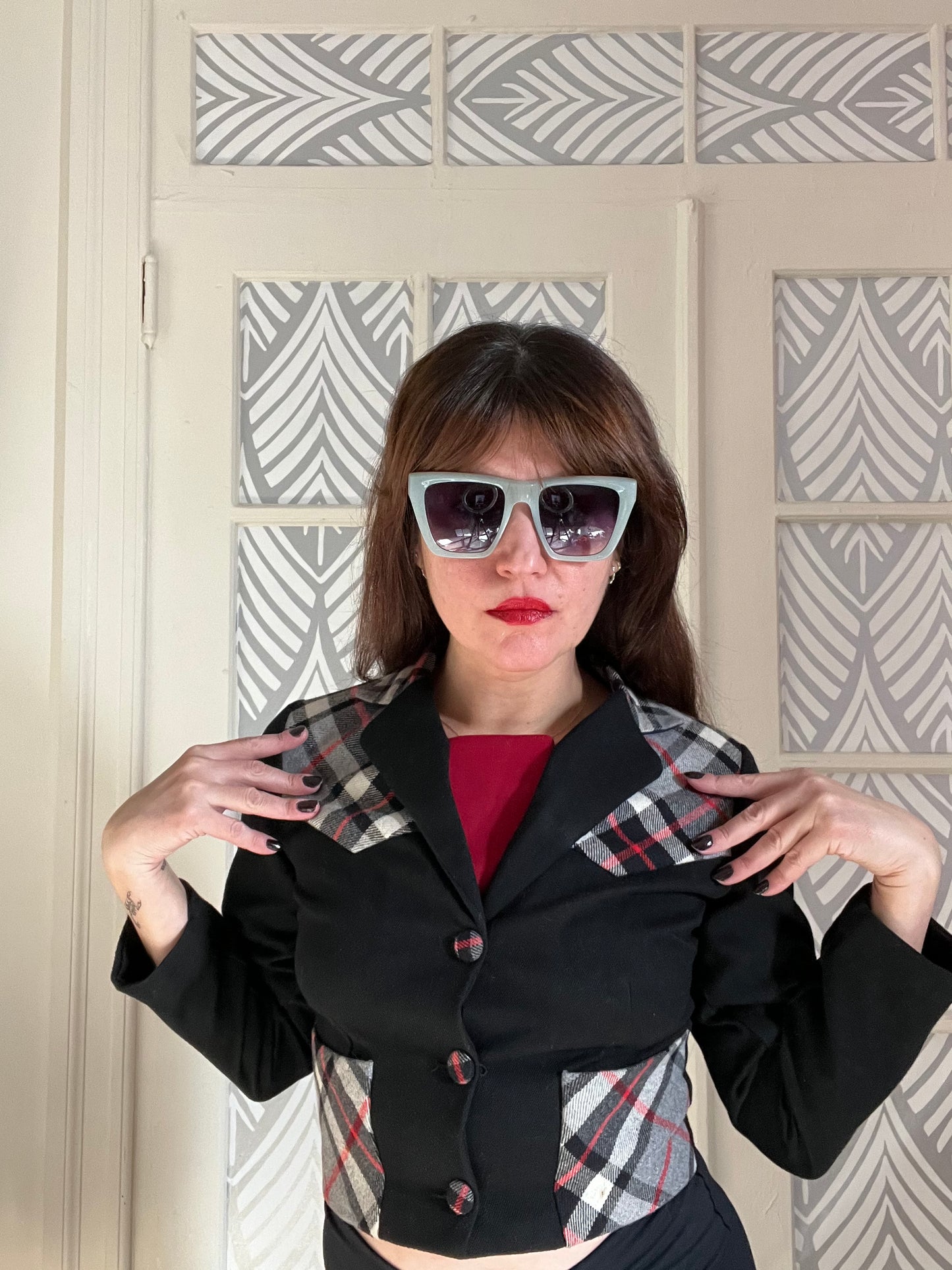 Vintage plaid wool cropped jacket.