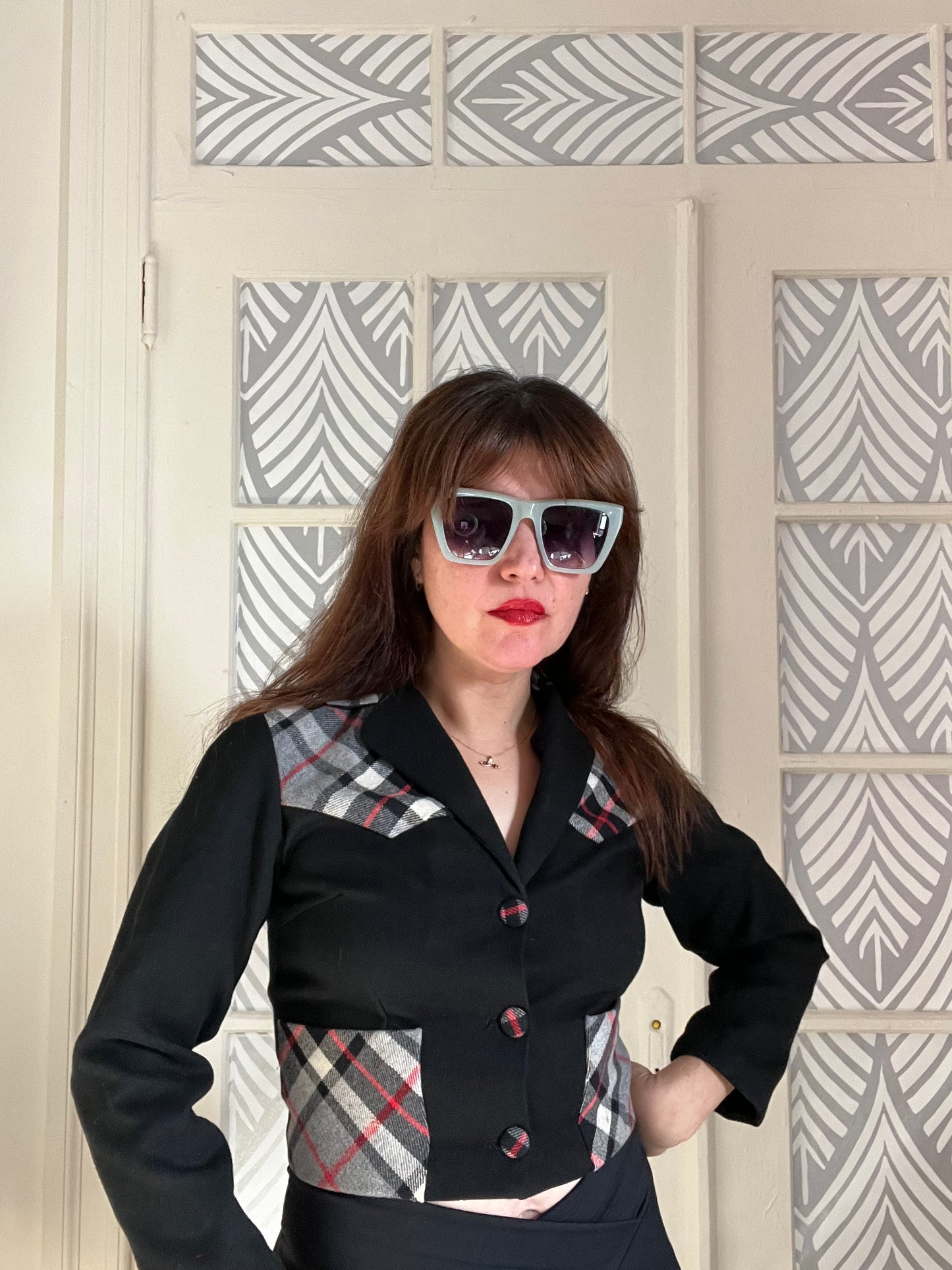 Vintage plaid wool cropped jacket.