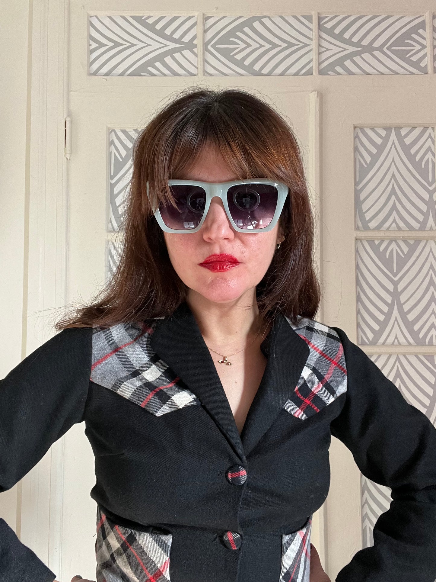 Vintage plaid wool cropped jacket.